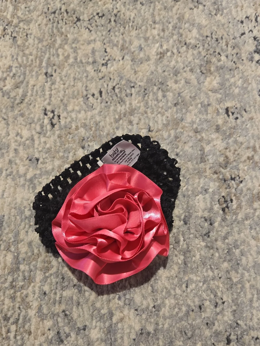 Baby Girl Black Crochet Headband with Pink Satin Flower